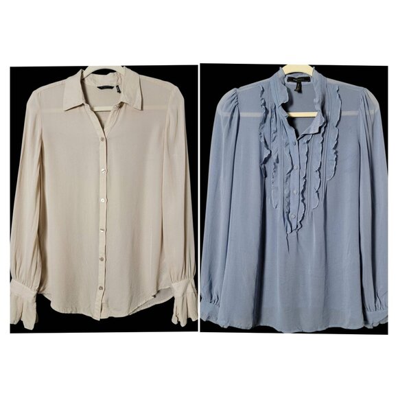 Lot of 2 Silk Tops BCBGMAXAZRIA Marciano Office Work Victorian Elegant Small - Picture 1 of 15